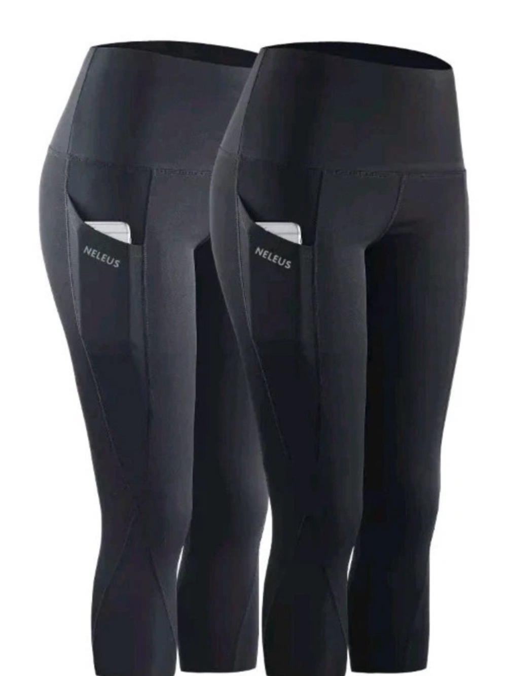NELEUS Black High-Waist Capri Leggings with Side Pockets